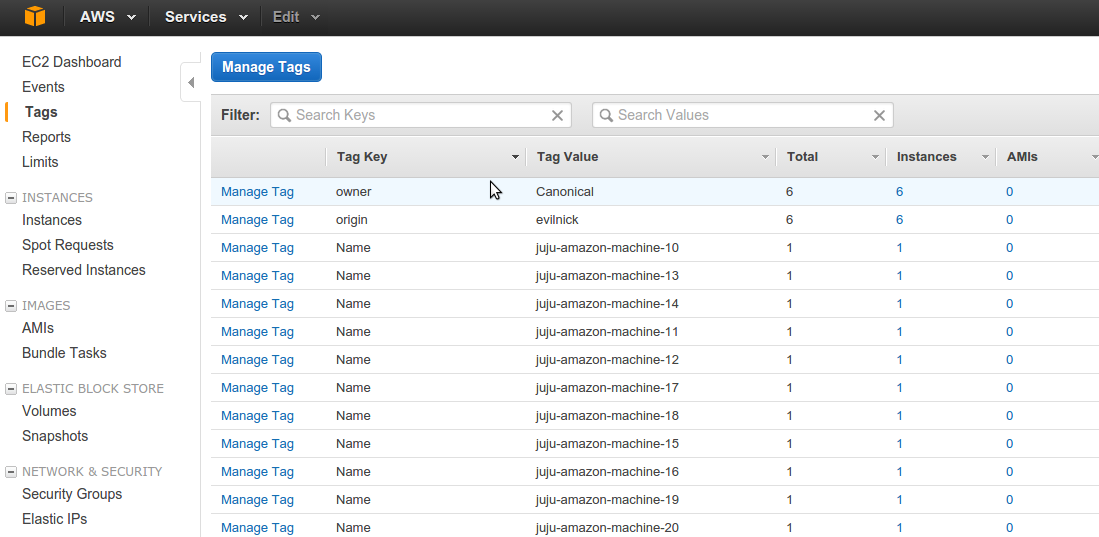 user tagged instances in Amazon