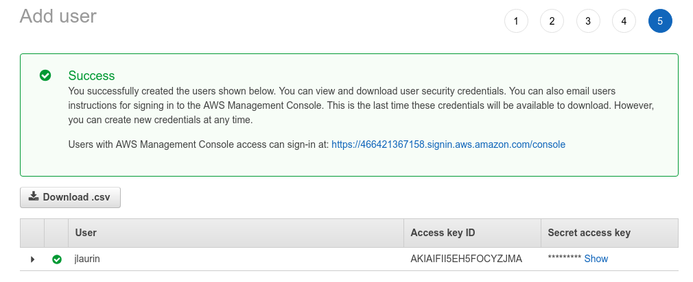 AWS IAM user csv